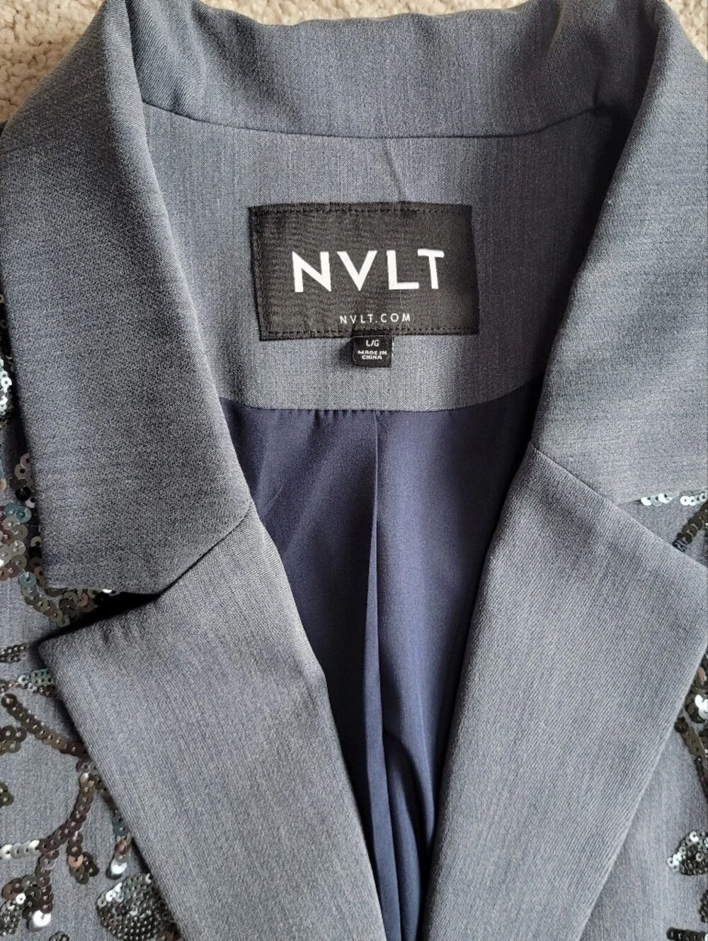 *NWOT* NVLT Sequin Embellished Notch Collar Single Button Blazer Jacket Sz L